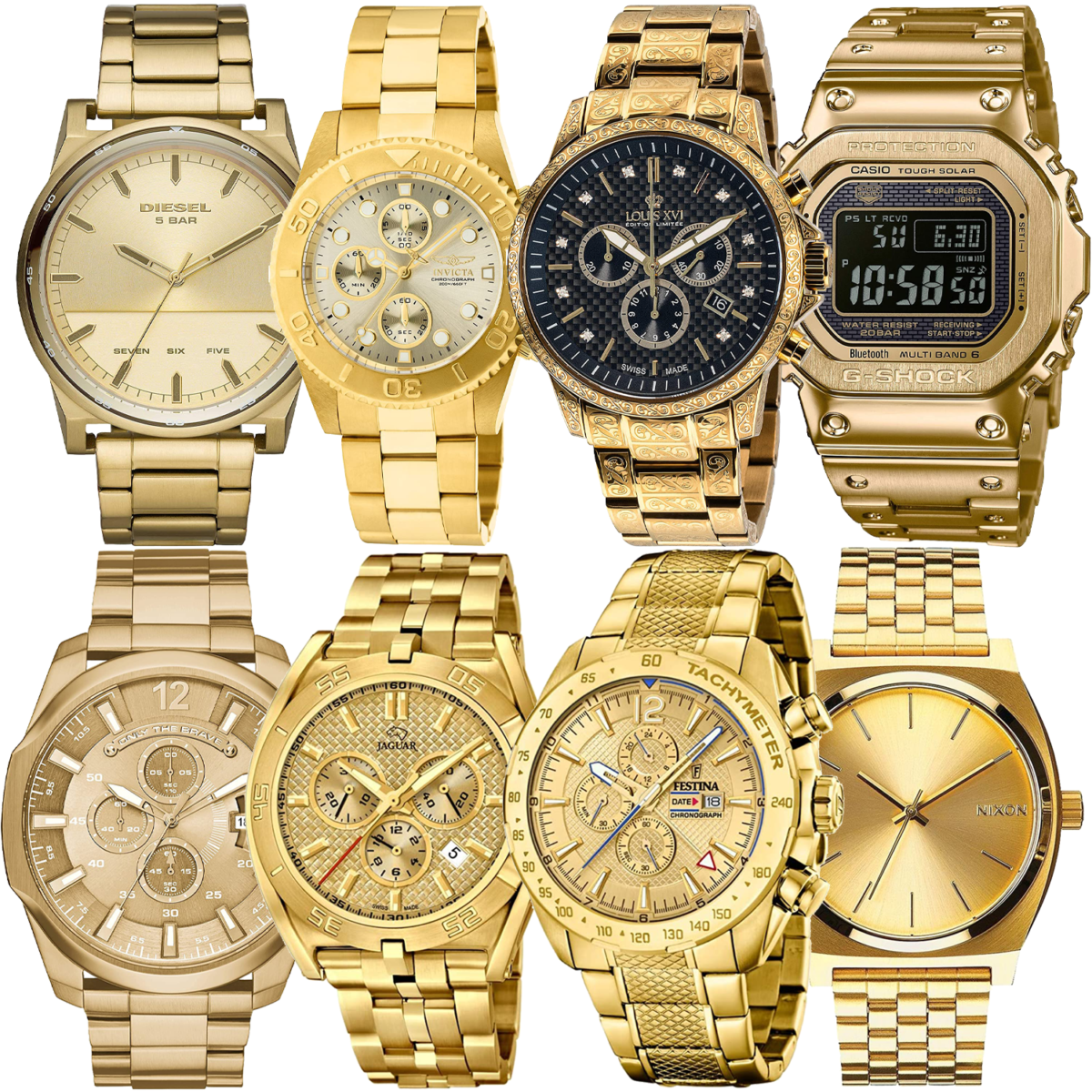 Goldene Herrenuhren von Diesel, Casio, Invicta und Co.